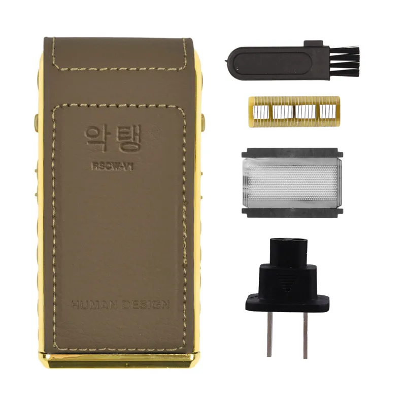 

Vintage Leather Wrapped Beard Shaving Machine Electric Reciprocating Shaver Kit Rechargeable Men Razor with Sideburns Trimmer 0