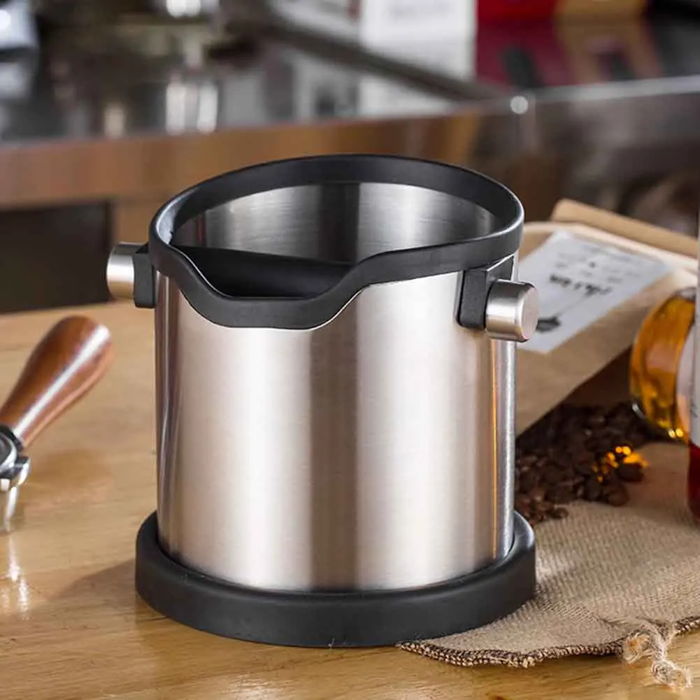 

1800ml Waste Bin Grind Container Bar Silver Coffee Knock Box Restaurant Large Capacity Home Anti Slip Stainless Steel Detachable