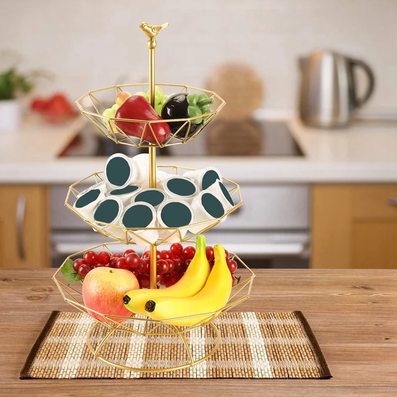 

Household 3 Tier Fruit Plate Countertop Metal Fruit Basket Vintage Style Tray Stand Storage Basket Kitchen Fruit Basket Decor