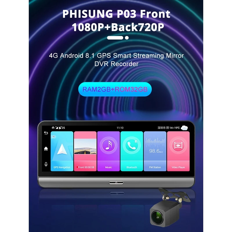 

Автомобильная навигация, 8-дюймовый полноконтактный IPS экран, 4G, рекордер заднего вида 1080, видеорегистратор с WiFi, GPS, ADAS, складной двойной объе...
