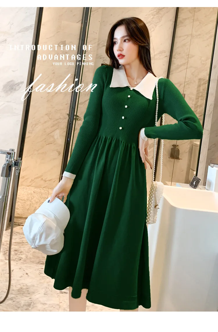 Осенне-зимнее плотное платье-свитер женское длинное платье средней длины с