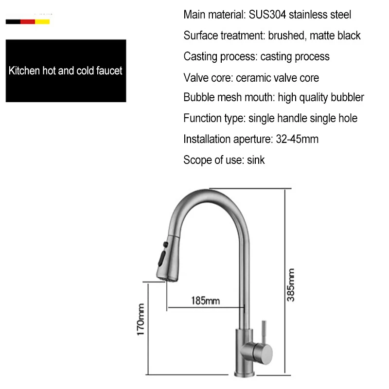 

New Pull-out Kitchen Faucet 3 kind of Stainless Steel Hot & Cold Water Mixer Tap Rotary household Bathroom Hardware Accessories
