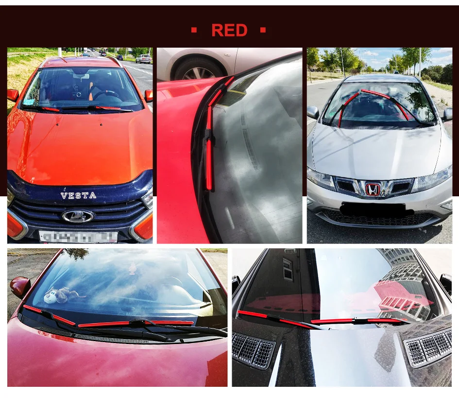 HESITE Colorful Wiper Blades Red Blue Yellow Black 14" 16" 18" 20" 22" 24" 26" 28" For KIA Mercedes Bens Honda Toyota