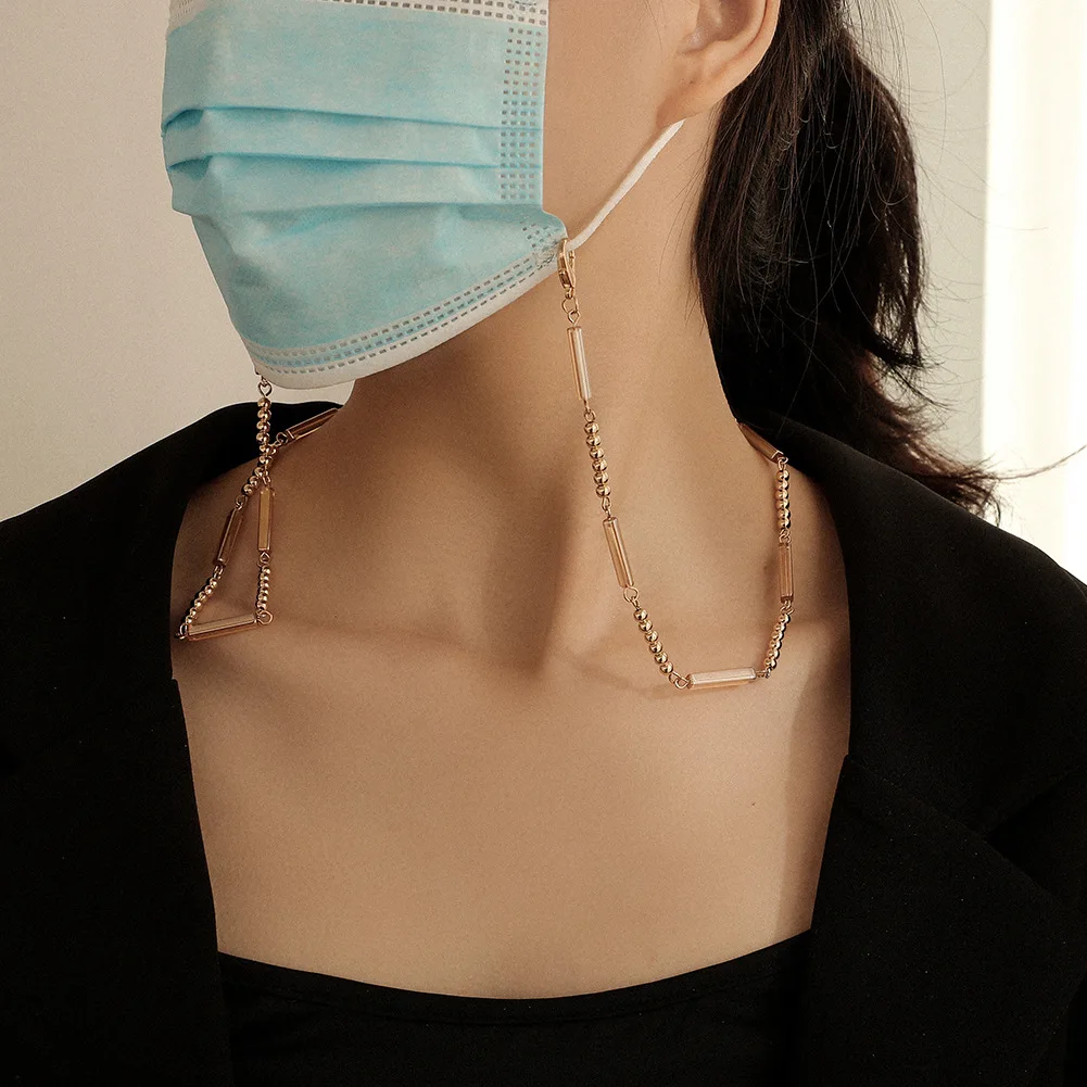 

Многофункциональное ожерелье с цепочкой для очков, модное колье с подвеской-цепочкой под золото шампанское, с кристаллами и бусинами