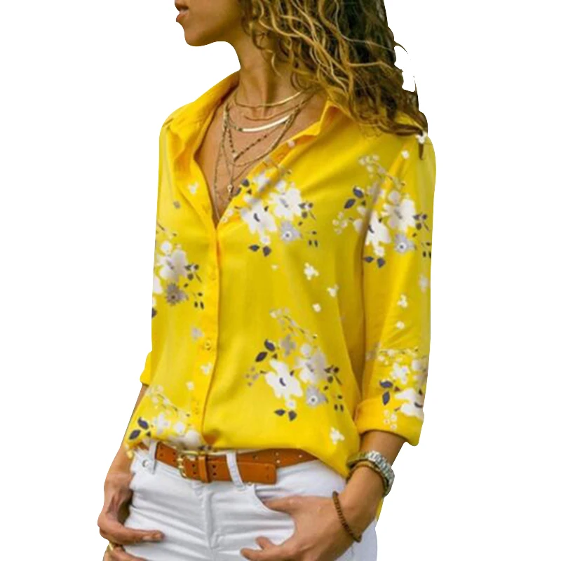 Женская блузка с отложным воротником и длинным рукавом на пуговицах|Блузки| |