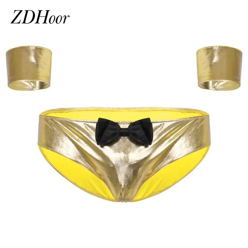 

Комплект нижнего белья мужской блестящий, пикантный комплект нижнего белья с металлическим блеском, с низкой посадкой, с мешочком, трусы с м...