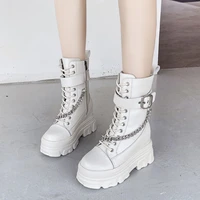 european station martens boots womens chain height increasing insole 2021 autumn new mid thick bottom muffin small short boots