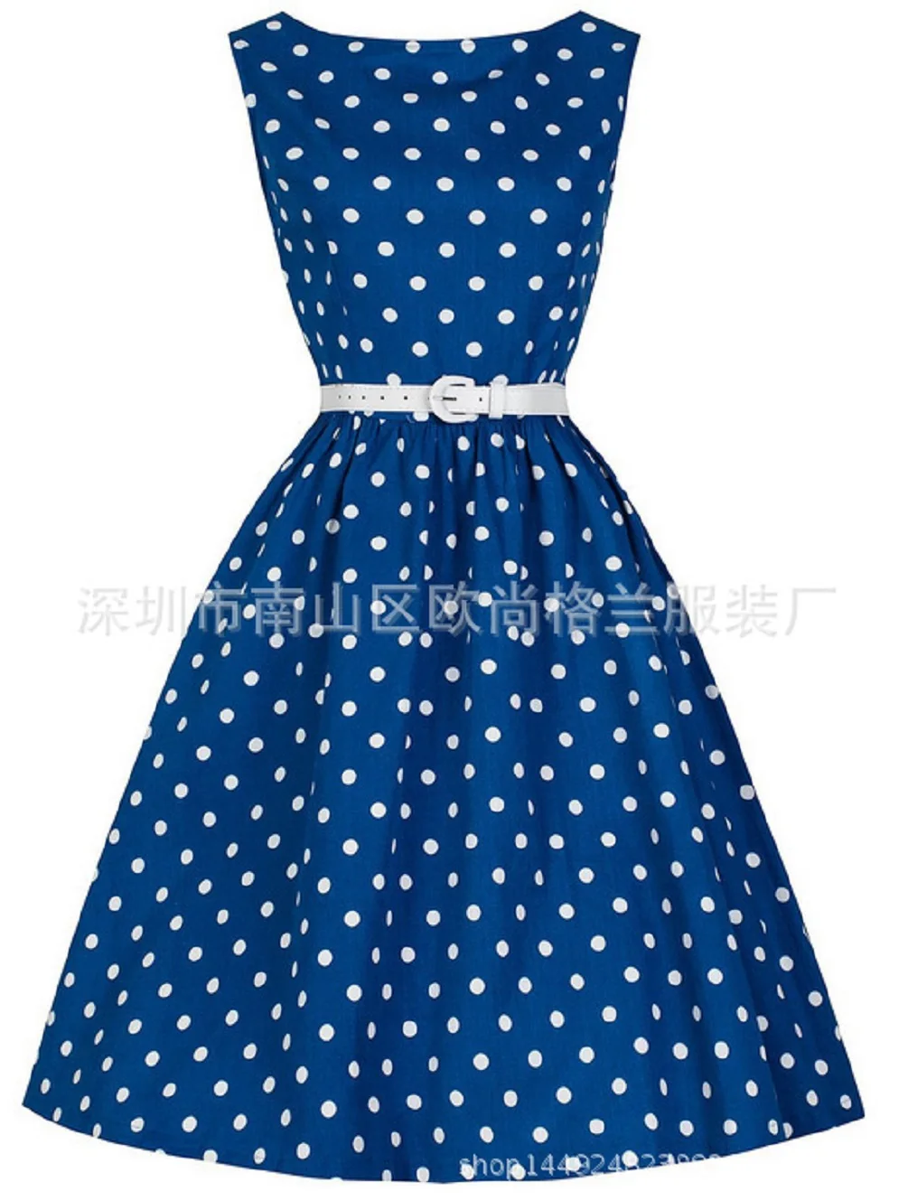

Women A-Line Dress, Dot Printed Classical Round Neck Sleeveless Outfit, Waist Design Back Zip Loose Summer Dress for Beach