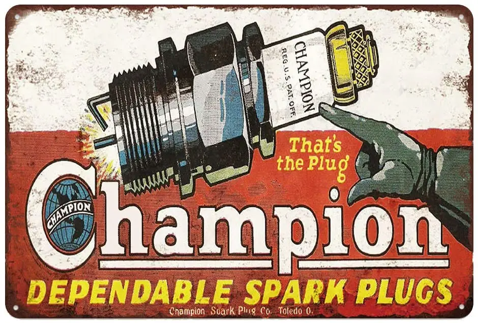 

Vintage Design Champion Spark Plug Tin Metal Poster Wall Decoration, Original Design Thick Tinplate Signs for Man Cave/Garage