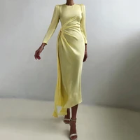 yellow mermaid evening dress ankle length prom dresses long sleeves slit formal women special occasion party gowns