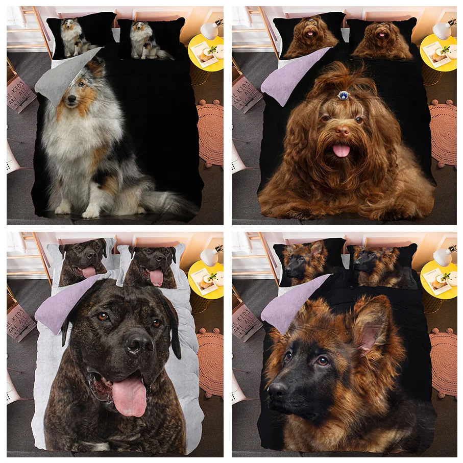 

Lovely Doggie Puppy with Long Hair Pillowcase Duvet Cover Bedding Set Bedcloth 2/3pcs Queen King Size Bed Sets CN(Origin)