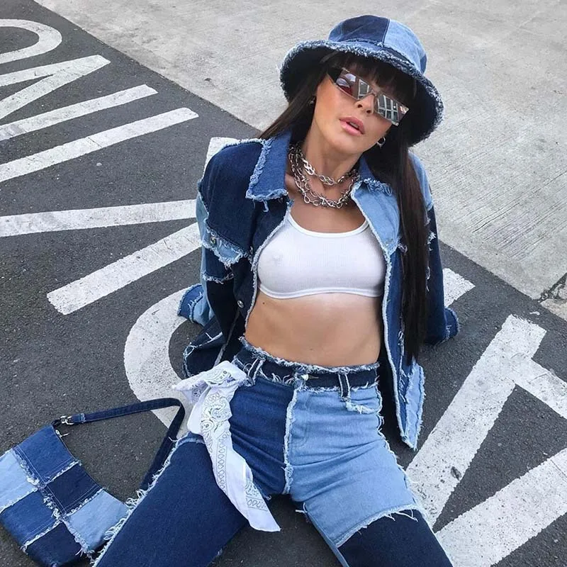

Patchwork casual denim jacket women 2020 new autumn winter Hot selling fashion casual oversize jackets streetwear