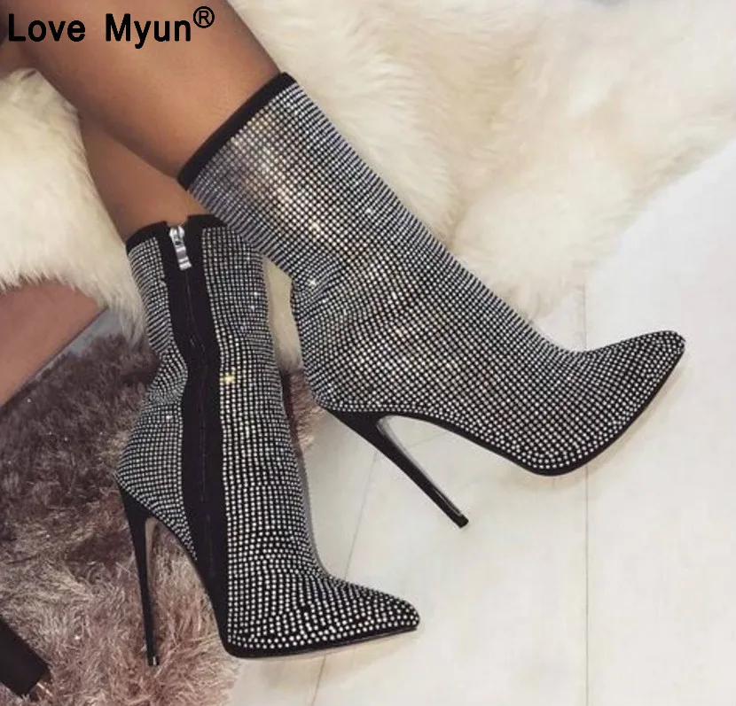 

Ботильоны женские, на высоком каблуке, с застежкой-молнией и острым носком, размера плюс, 35-42, 569