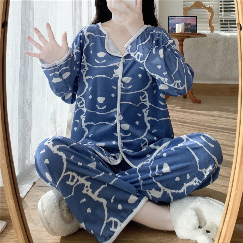 Женская пижама с рисунком JRMISSLI женская одежда для отдыха длинным рукавом сна топ