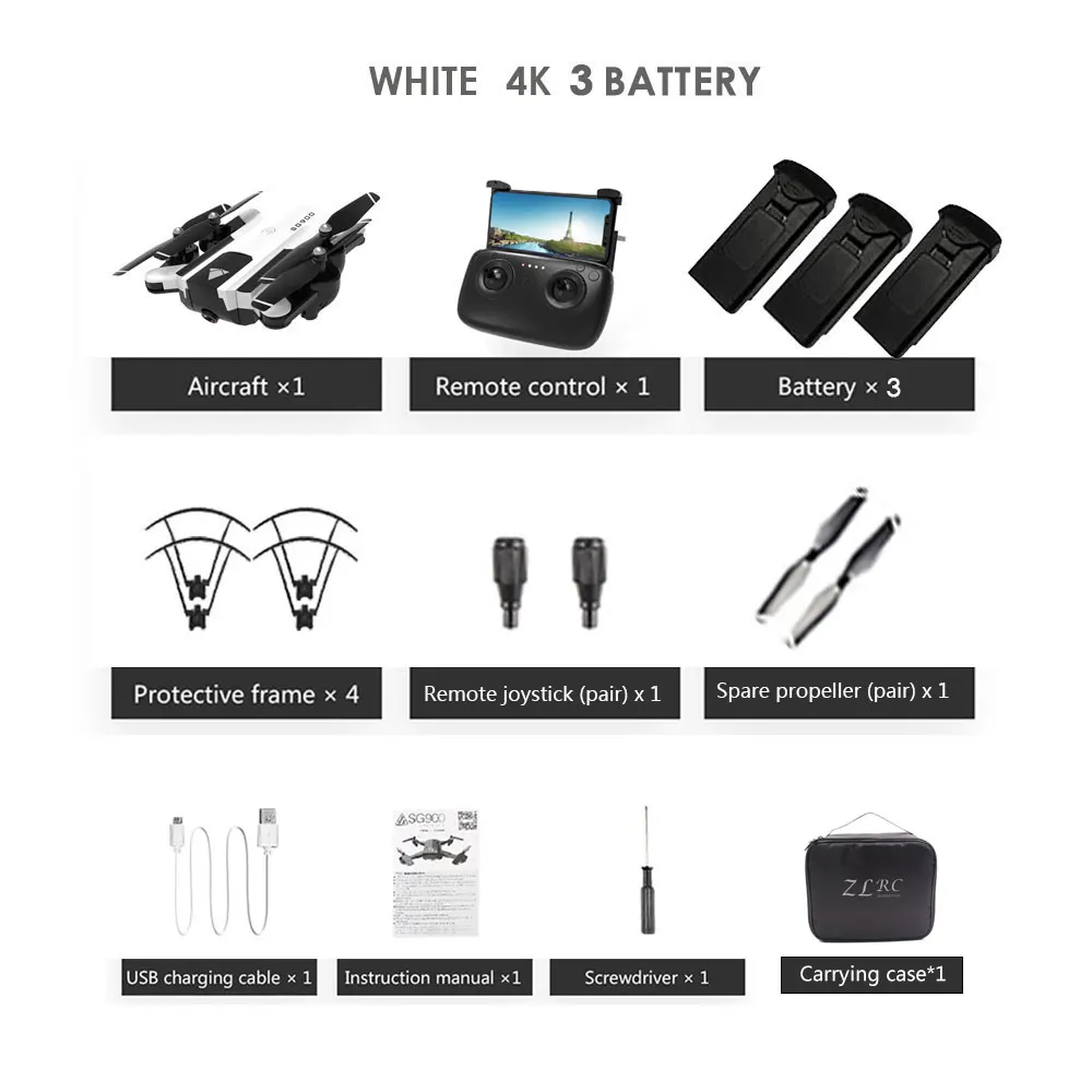 4K 3B White Дрон SG900 с камерой 4K HD вертолет Профессиональный Гоночный FPV Дрон Квадрокоптер SG900 Дрон 1080P следить за мной мини Дрон - Цвет: 4K 3B White