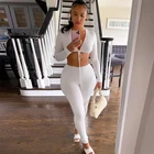 Женский спортивный комплект hirigin, комплект из двух предметов, облегающий Топ с длинным рукавом и V-образным вырезом и однотонная облегающая спортивная одежда