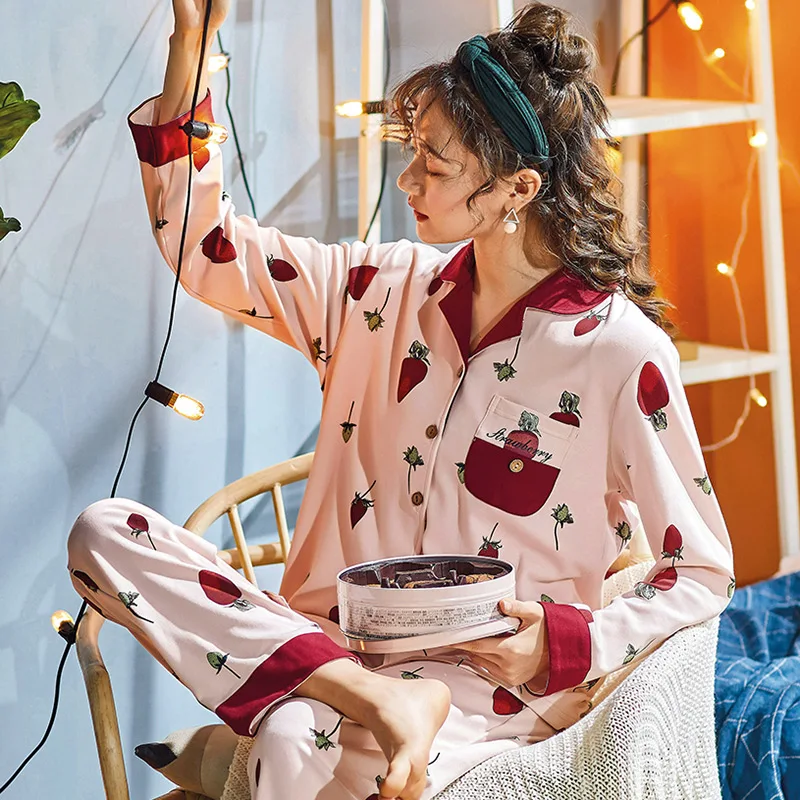 Тонкий милый костюм из чистого хлопка с длинным рукавом на весну и лето домашняя