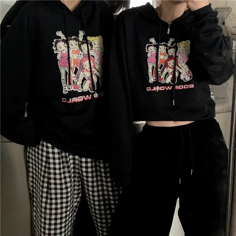 Women Sweetshirts Kawaii Clothes Women Pullovers Korean Fashion Hooded Sweatshirts Vintage Clothes Harajuku Hoodie Slim Solid