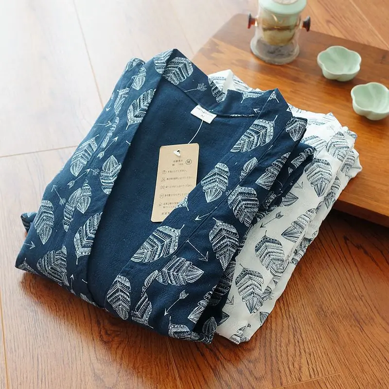 Albornoz Kimono japonés para amantes de Yukata, ropa de dormir informal, Camisón de algodón con estampado, cárdigan suelto, camisón suave para el hogar