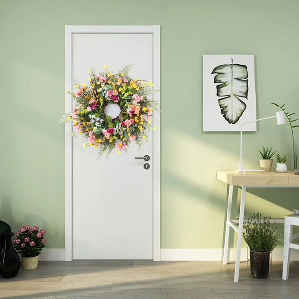 

Spring Wreath For Home Office Garden Party Wedding Arch Front Knocker Rattan 23.6in Wall Hanging Artificial Decorative Flowers