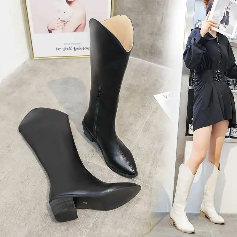 

Women's boots autumn winter 2020 net red thick heel pointed Knight boots simple high tube fashion boots