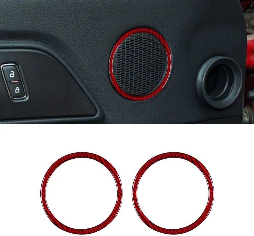 

2 шт., наклейки для внутренней отделки автомобильной двери и динамика, из углеродного волокна, для Ford Mustang 2015-2020