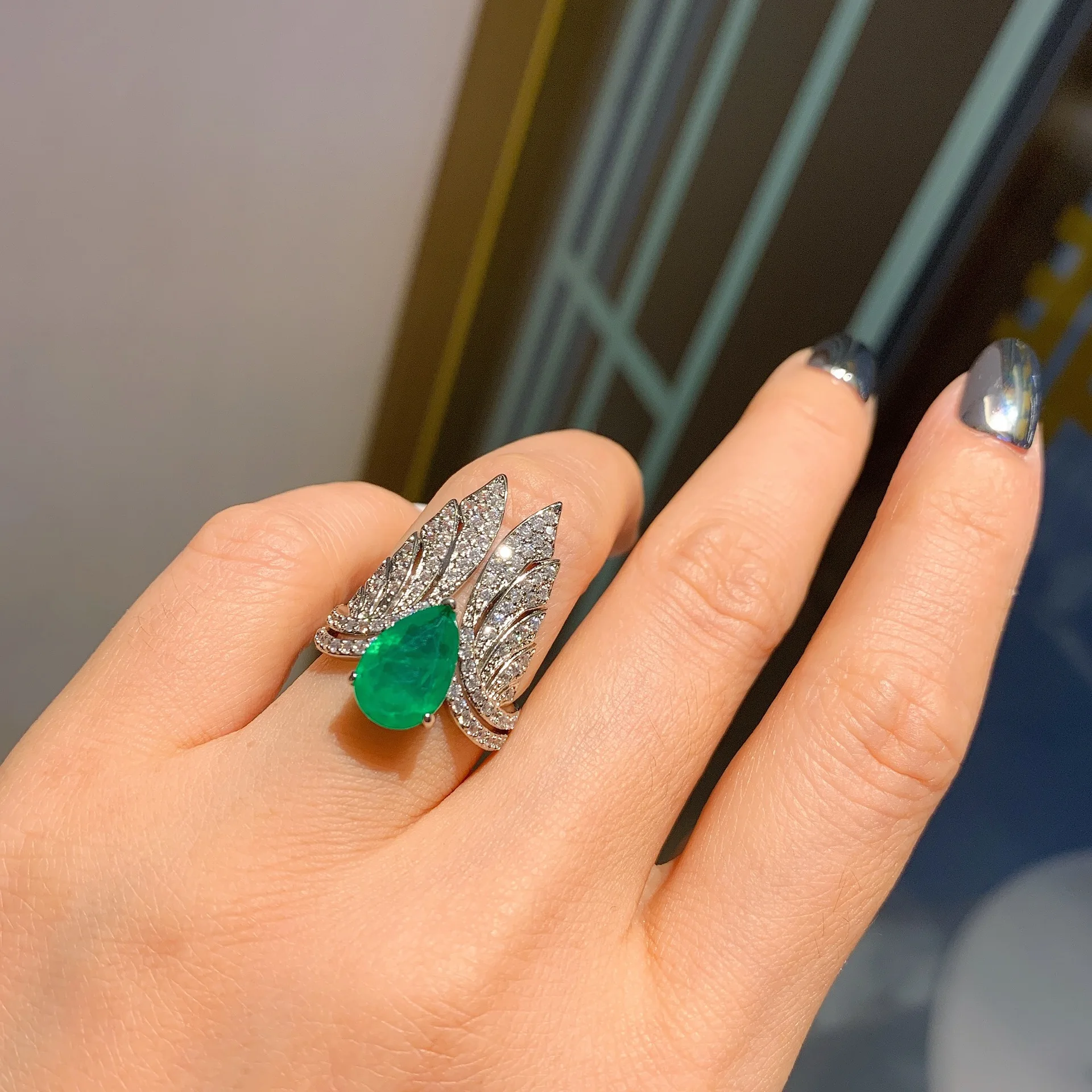 QTT обручальное кольцо зеленого цвета в форме капли женское серебряное лучший