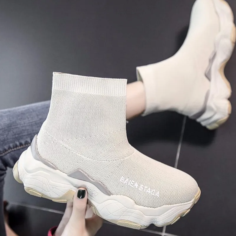 Новинка весна осень дышащие женские спортивные туфли на плоской платформе носки