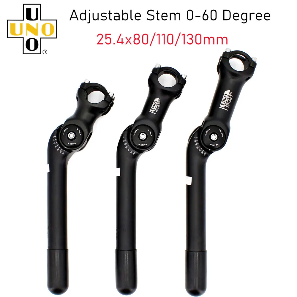 

UNO Adjustable 60 Degree Bicyle Stem Handlebar Stem Riser Front Fork Stem 25.4x80/110/130mm Aluminum Alloy Road BikeParst