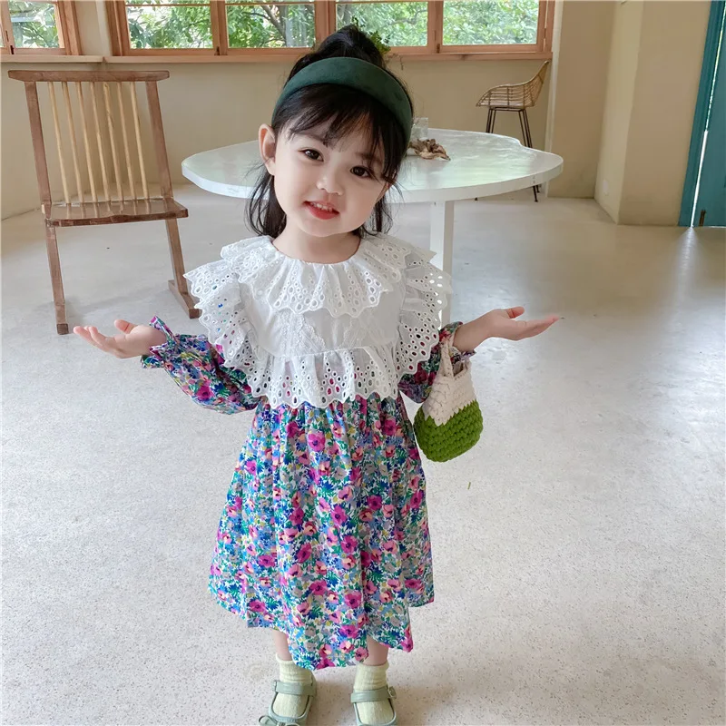 

Elegant Floral Girls Kids Dress Spring Summer Baby Tops Bottoming Children Clothes Special Occasion High Quality
