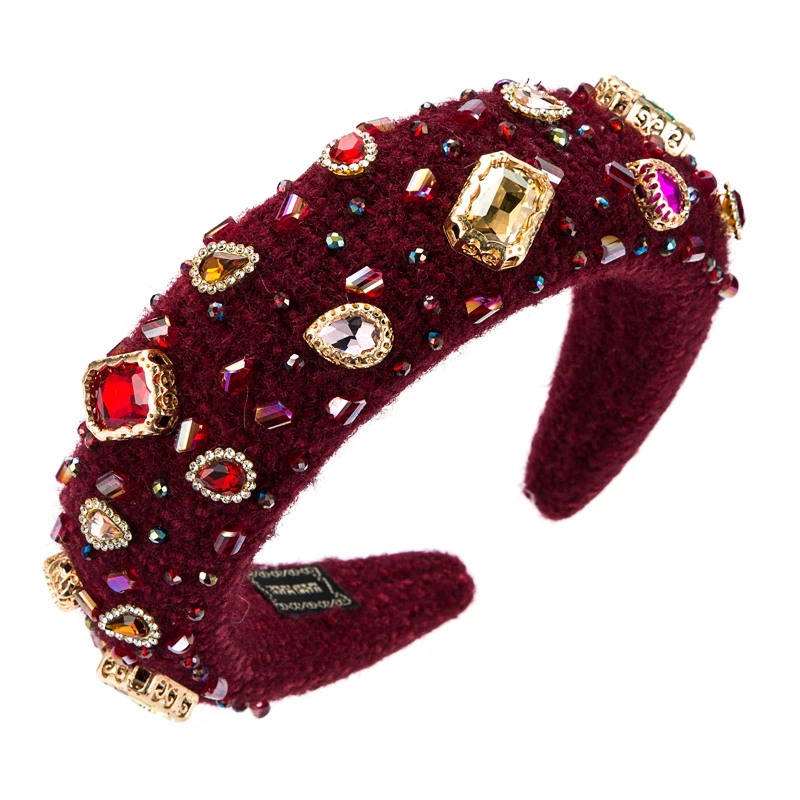 

New Fashion Multi Color Crystal Headband for Woman Elelgant Rhinestone Padded Thick Sponge Hairband Girls Party Turban Headwear