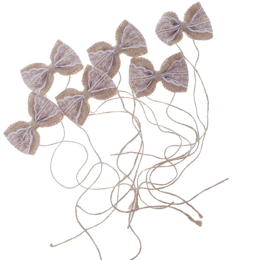 6 шт. винтажные джутовые банты с лентой|Украшения своими руками для вечеринки| |