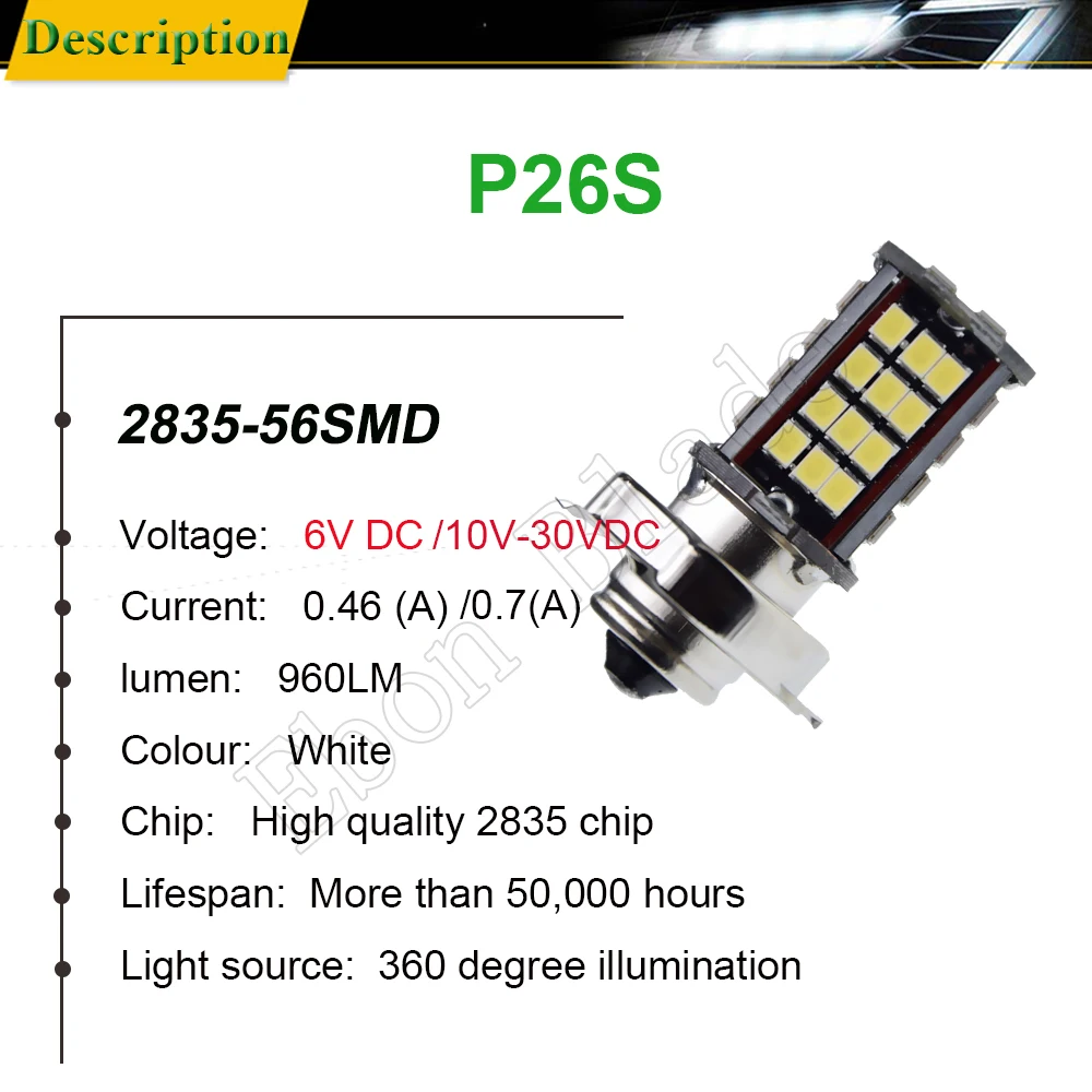 10 шт. P26S светодиодный светильник для головы мотоцикла 2835 чипы 56 smd мотор лампа 6V