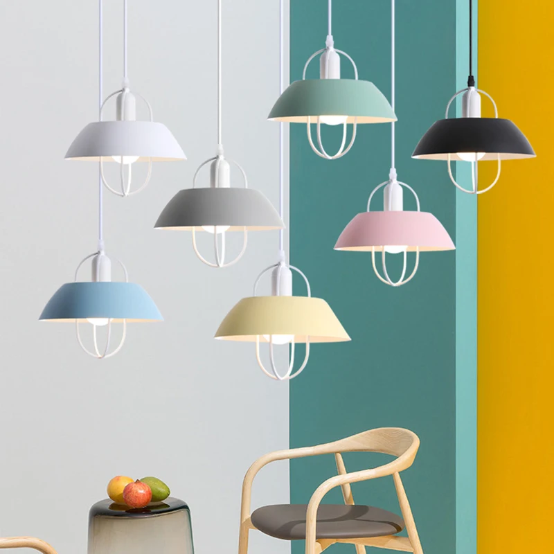 

Nordic Simple Multicolor E27 Pendant Lights Modern Iron Hanging Lamps for Dining Room Kitchen Fixtures Home Lighting Luminaire