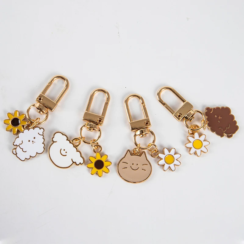 

Cartoon Cute Cat Puppy Keychain Sun Flower Key Ring Chain Cute Charm Key Holder