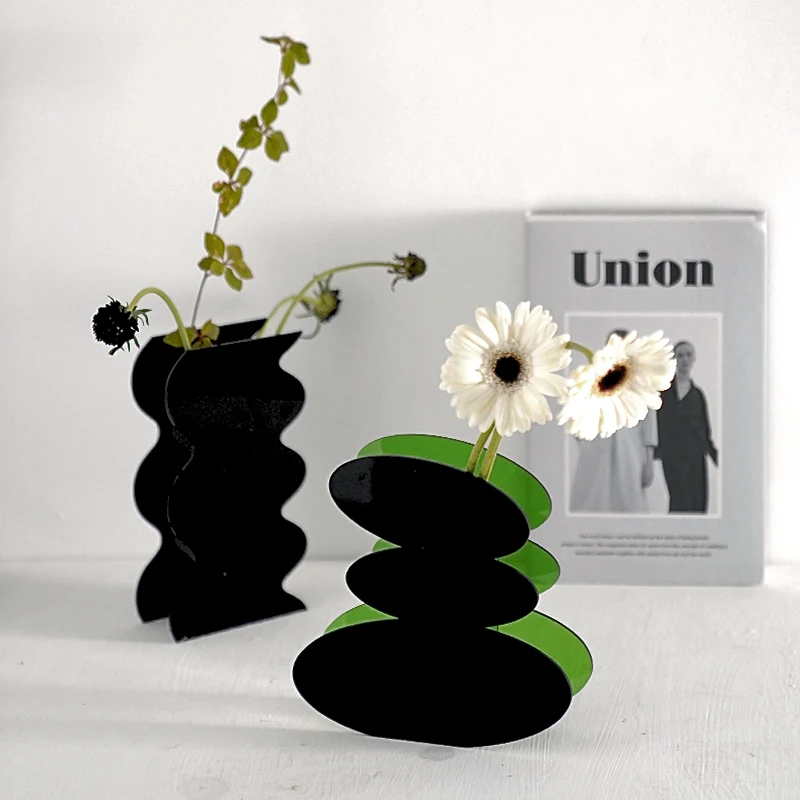 

Acrylic Vase Floral Geometric Home Decoration Contrast Color Artistic Vases Living Room Creative Dried Flower Tabletop Ornaments