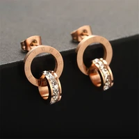 roman numerals woman earrings stainless steel crystal stud earrings feminine rose gold luxury jewelry