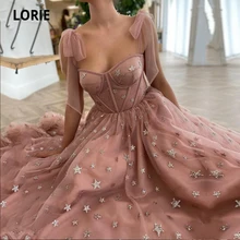 Lorie vestido de baile estrelas brilhantes rosa poeiras, alça espaguete, linha a, vestido de noite arábico, vestido de celebridade de tule (1)