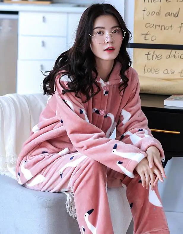 StyleH H5823 плюшевый женский Пижамный костюм женский уплотненный коралловый флис Домашняя одежда Ночная Рубашка Фланелевая пижама с длинными рукавами Осень-зима - Цвет: StyleH