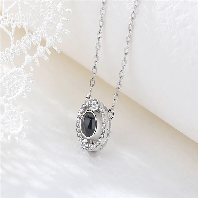 CaevKceai Romantic Love Memory 100 languages I love you Projection Pendant 925 Silver Heart Necklace Valentine's Day present | Украшения