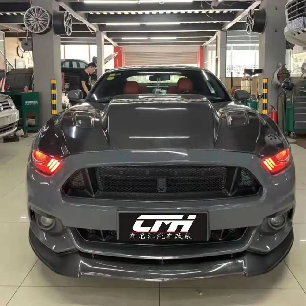 Чехол для переднего бампера двигателя из углеродного волокна подходит Ford Mustang 2015