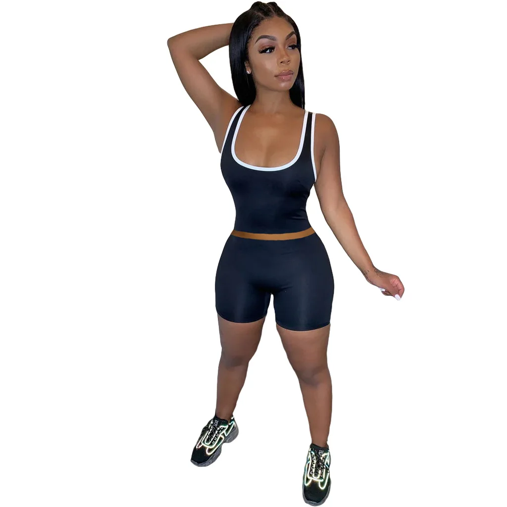 

Summer 2021 Fashion Women Sexy Sports Solid Color Vest Shorts Suit Outfits 8colors