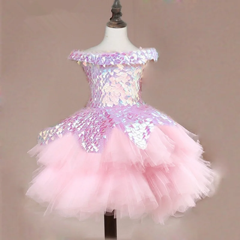 

Kids Evening Dress It's Yiiya B018 Sparkle Sequins Pink Princess Gown Tiered Train Flower Girl Dresses for Weddings Elegant