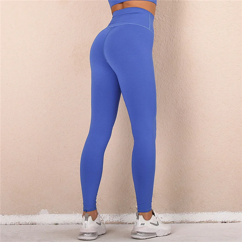 

Rooftrellen 2022 New Women Sports Pants Workout Running Pants Fitness Nylon Leggings High Waist Gym Leggings Solid Color Leggins