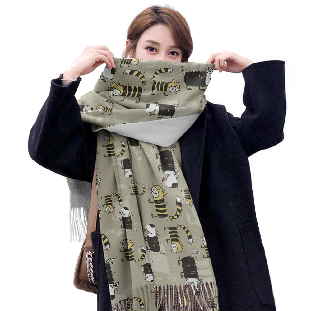 Женский кашемировый шарф тонкие женские шали и палантины с мультяшным рисунком