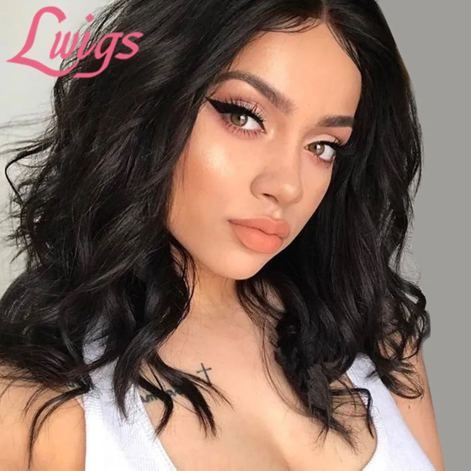 Недорогой короткий парик на сетке 4x4 с естественными волнами спереди 13x4 парики из