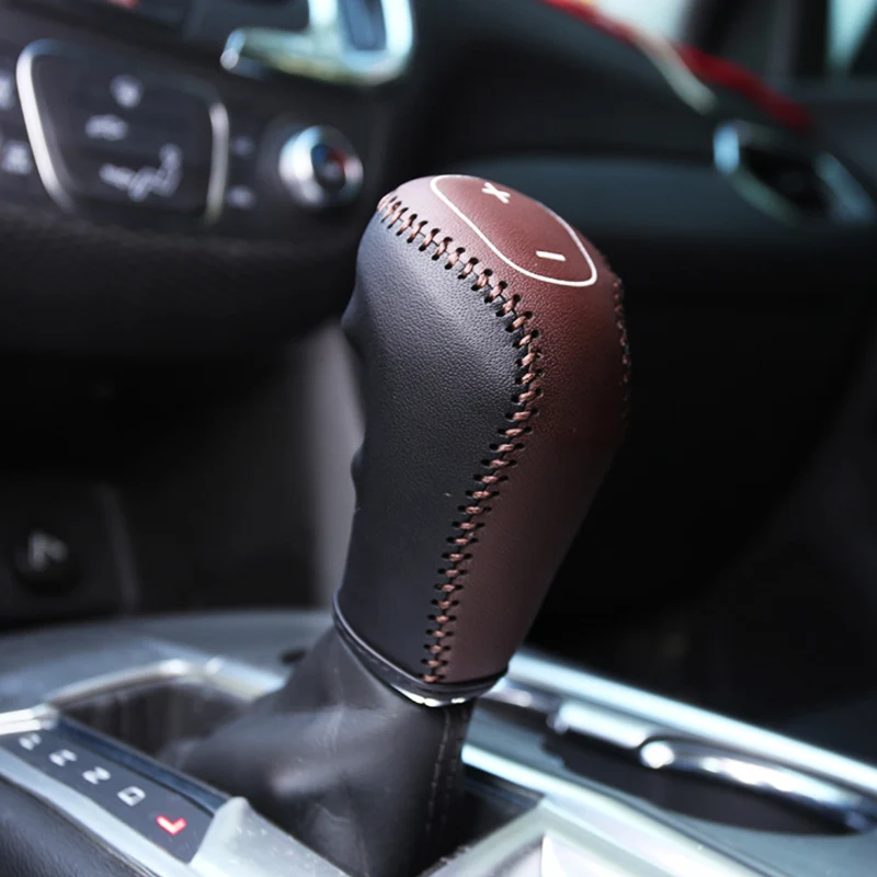 

Автомобильные чехлы для рычага переключения передач, сделай сам, прошитая вручную, из натуральной кожи, чехол для ручки переключения передач для Chevrolet Equinox 2017, 2018, 2019, аксессуары