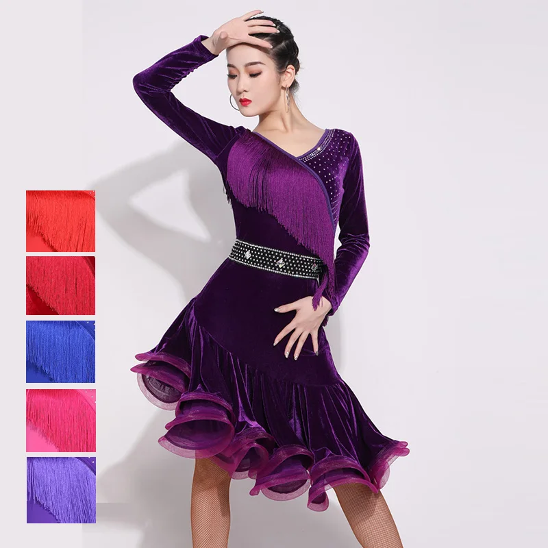 Платье женское бархатное для латинских танцев стандартное бальное платье стразы