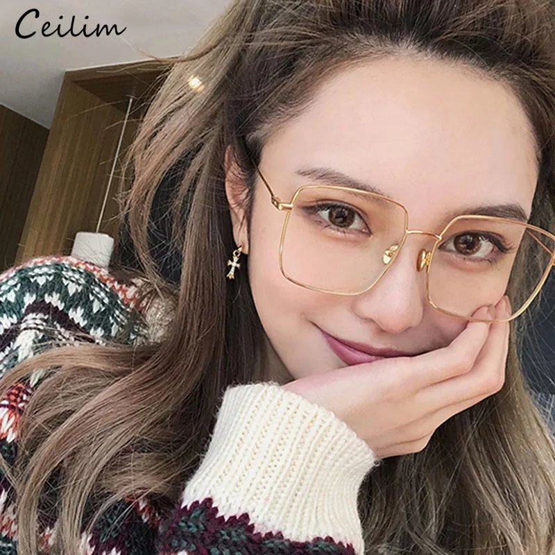 Korean Fashion Square Clear Glasses Women 2023 New Oversized Eyewear Spectacle Frames Transparent Oculos Eyeglasses Fake Glasses