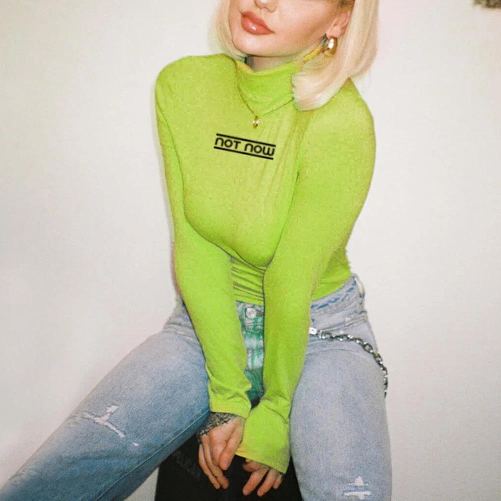 

Bodysuits Letter Embroidery Bodysuits Autumn Winter Fashion Women Long Sleeve High Neck Solid Fashion Party Streetwear